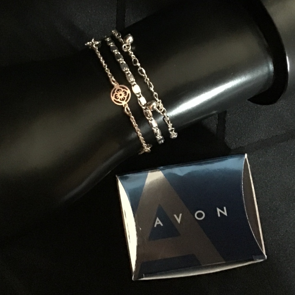 NWT AVON Three(3) Silvertone chain bracelet set,  various designs (2004)